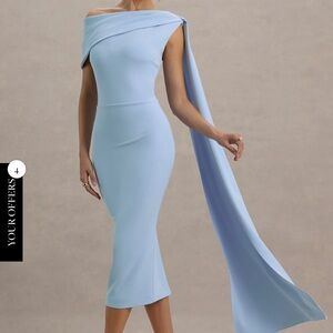 Club L London Niamh | Powder Blue Asymmetric Midi Dress With Drape